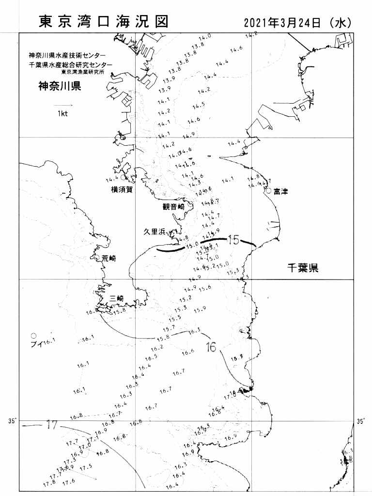 海況図, 東京湾口海況図 検索結果, (水温分布 等を図示)