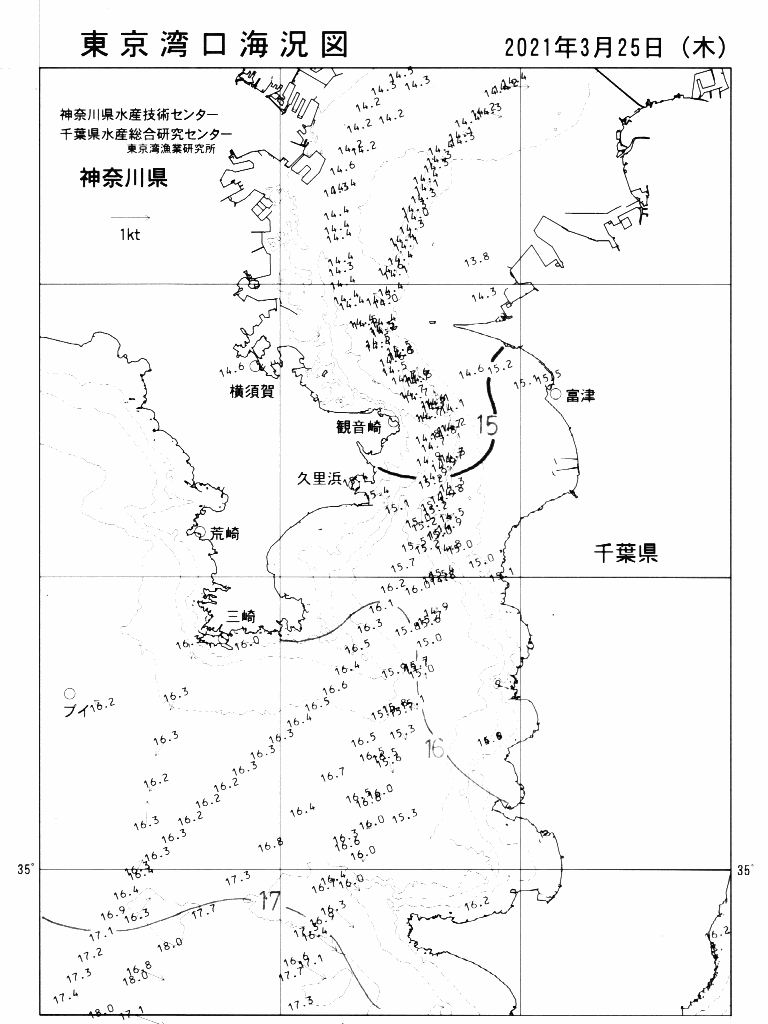 海況図, 東京湾口海況図 検索結果, (水温分布 等を図示)