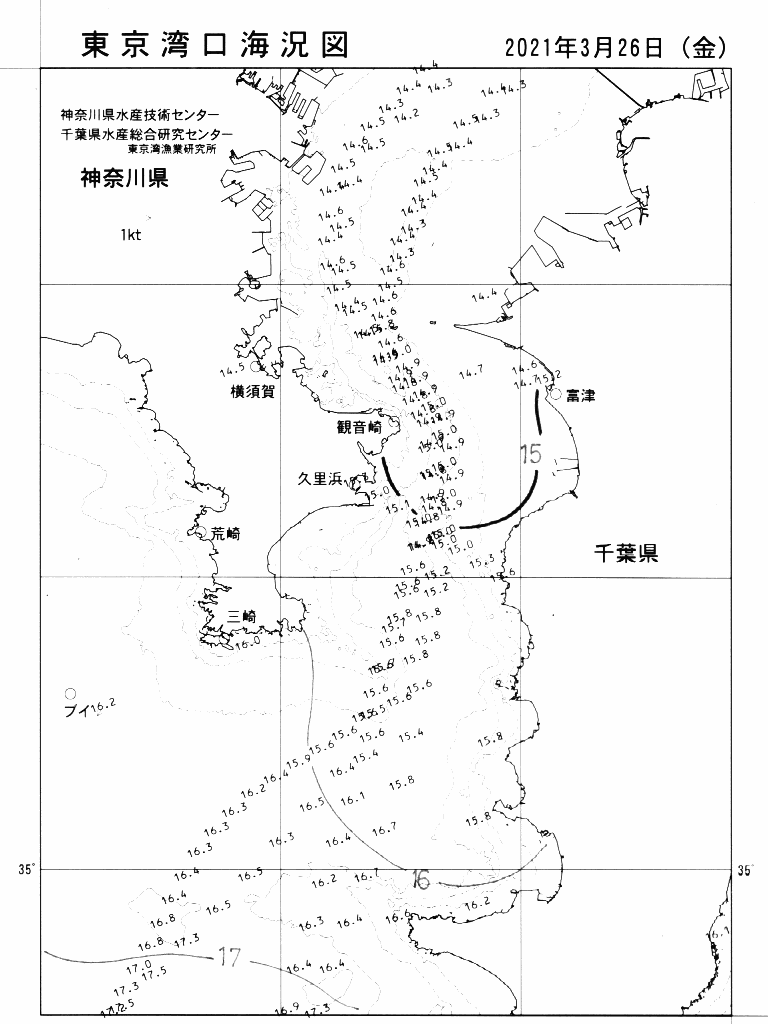 海況図, 東京湾口海況図 検索結果, (水温分布 等を図示)