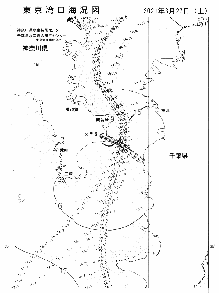 海況図, 東京湾口海況図 検索結果, (水温分布 等を図示)