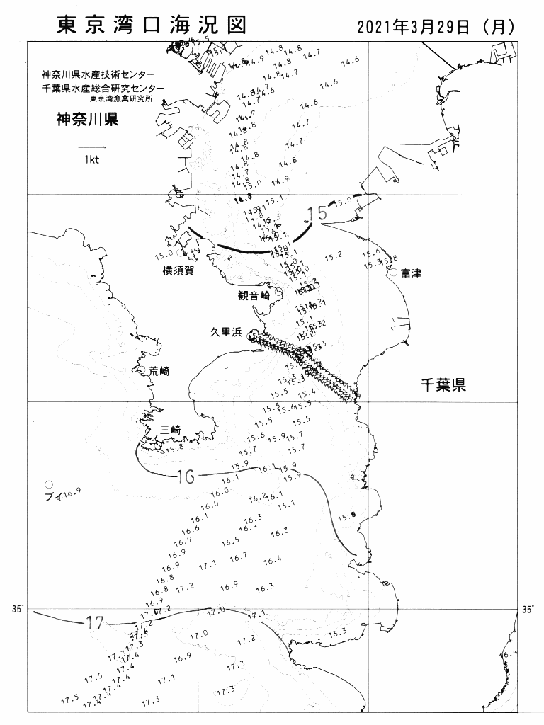 海況図, 東京湾口海況図 検索結果, (水温分布 等を図示)