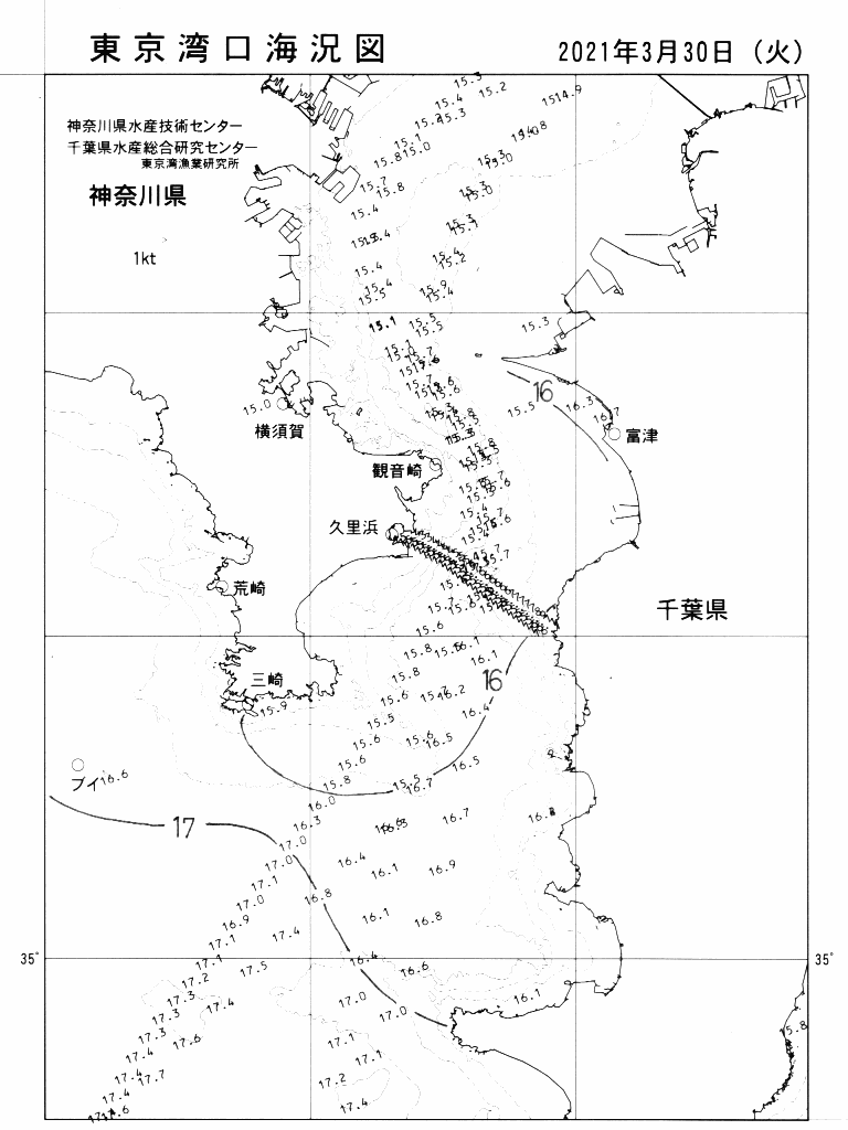 海況図, 東京湾口海況図 検索結果, (水温分布 等を図示)