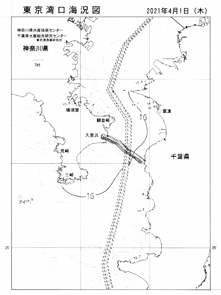 海況図, 東京湾口海況図 検索結果, (水温分布 等を図示)