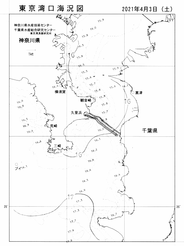 海況図, 東京湾口海況図 検索結果, (水温分布 等を図示)