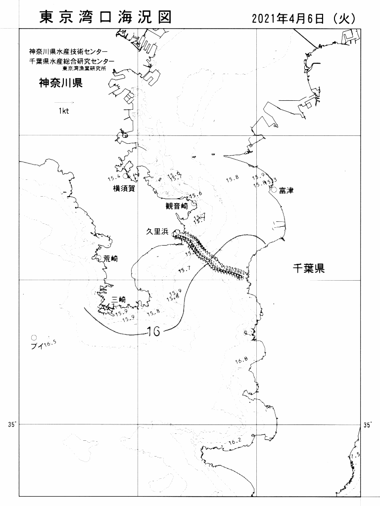 海況図, 東京湾口海況図 検索結果, (水温分布 等を図示)