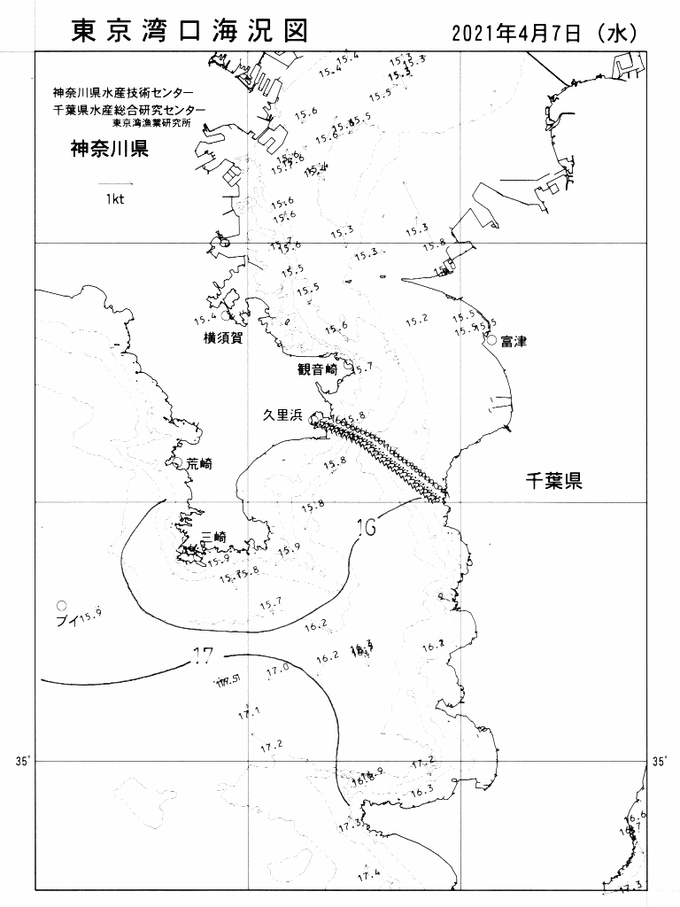 海況図, 東京湾口海況図 検索結果, (水温分布 等を図示)