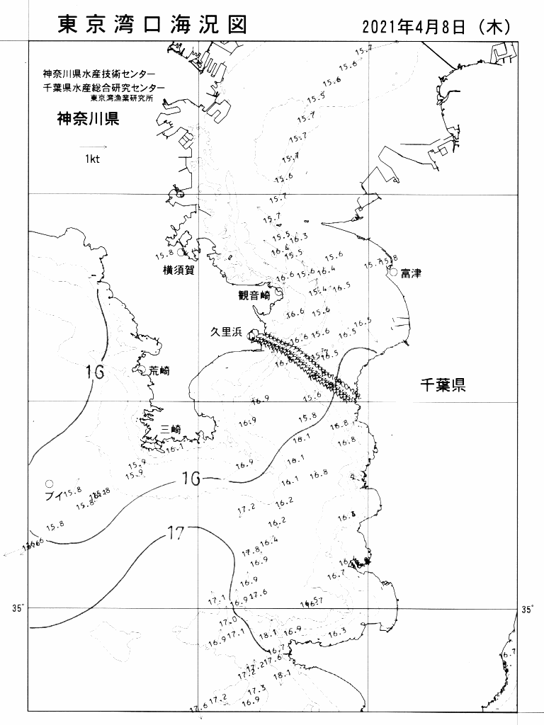 海況図, 東京湾口海況図 検索結果, (水温分布 等を図示)
