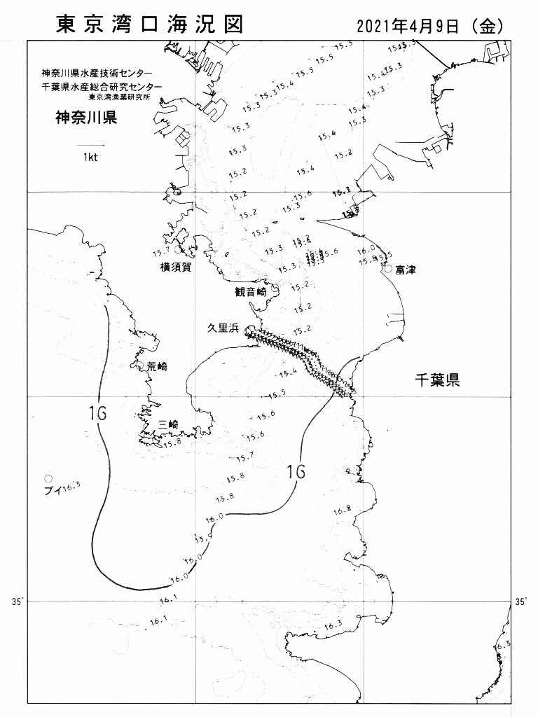 海況図, 東京湾口海況図 検索結果, (水温分布 等を図示)