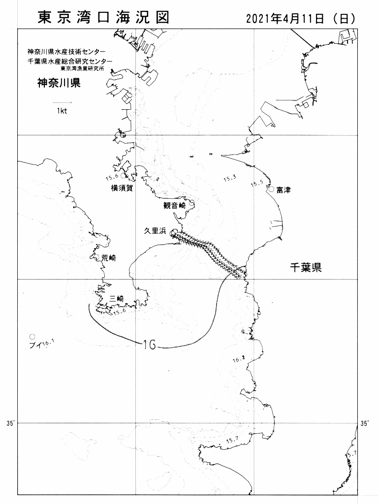 海況図, 東京湾口海況図 検索結果, (水温分布 等を図示)