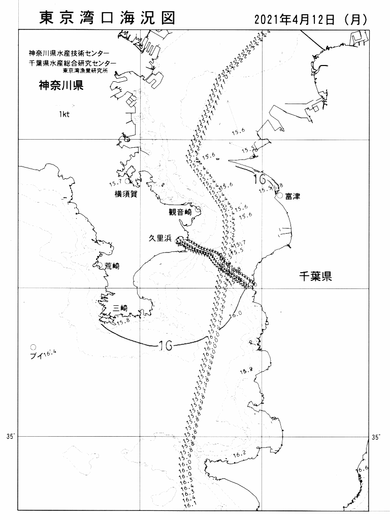 海況図, 東京湾口海況図 検索結果, (水温分布 等を図示)