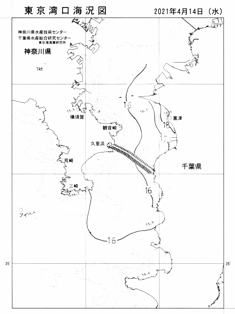海況図, 東京湾口海況図 検索結果, (水温分布 等を図示)