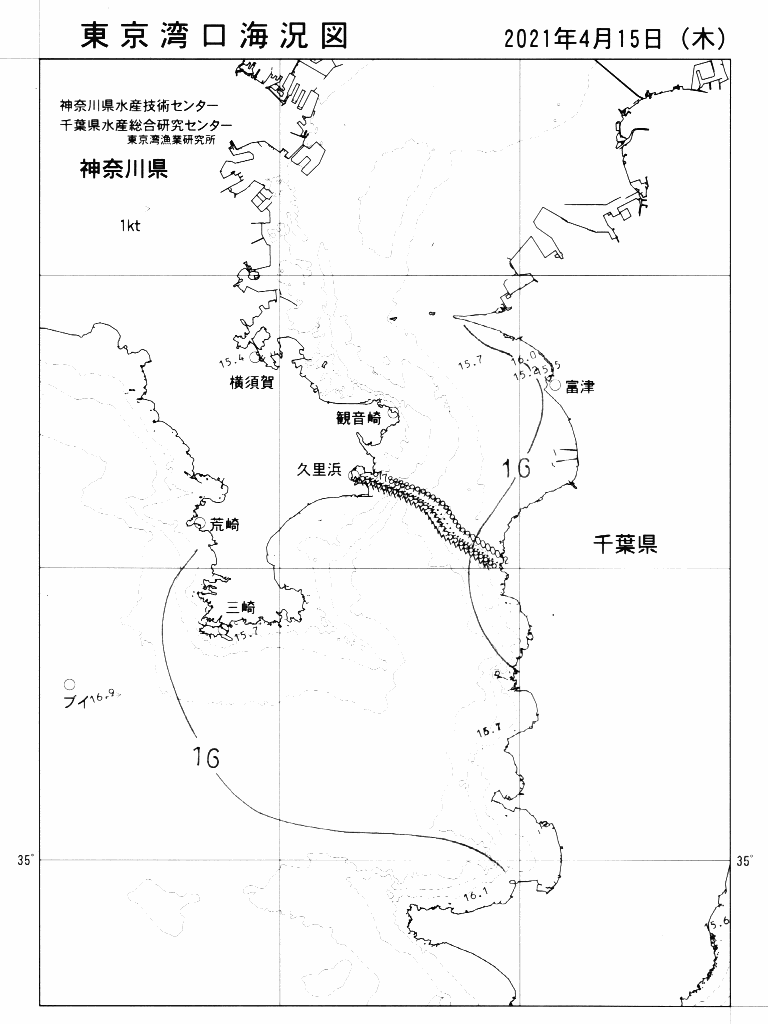 海況図, 東京湾口海況図 検索結果, (水温分布 等を図示)