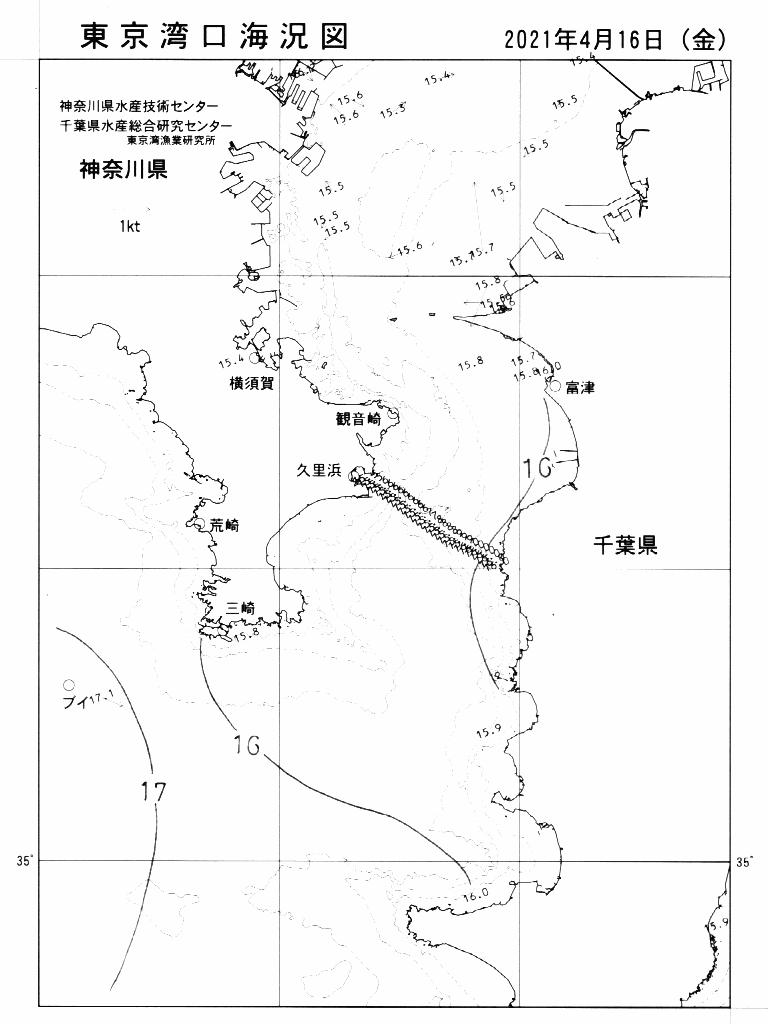 海況図, 東京湾口海況図 検索結果, (水温分布 等を図示)