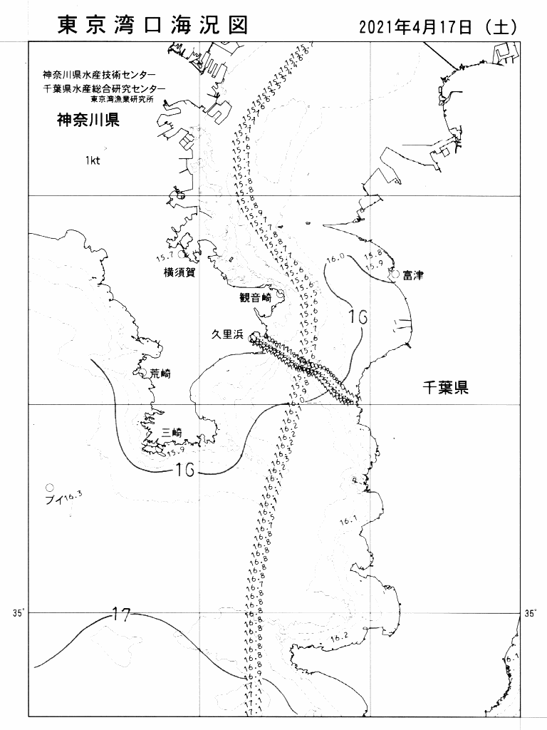 海況図, 東京湾口海況図 検索結果, (水温分布 等を図示)