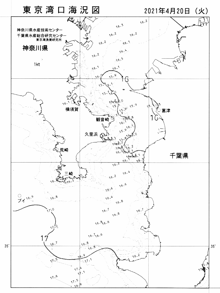 海況図, 東京湾口海況図 検索結果, (水温分布 等を図示)