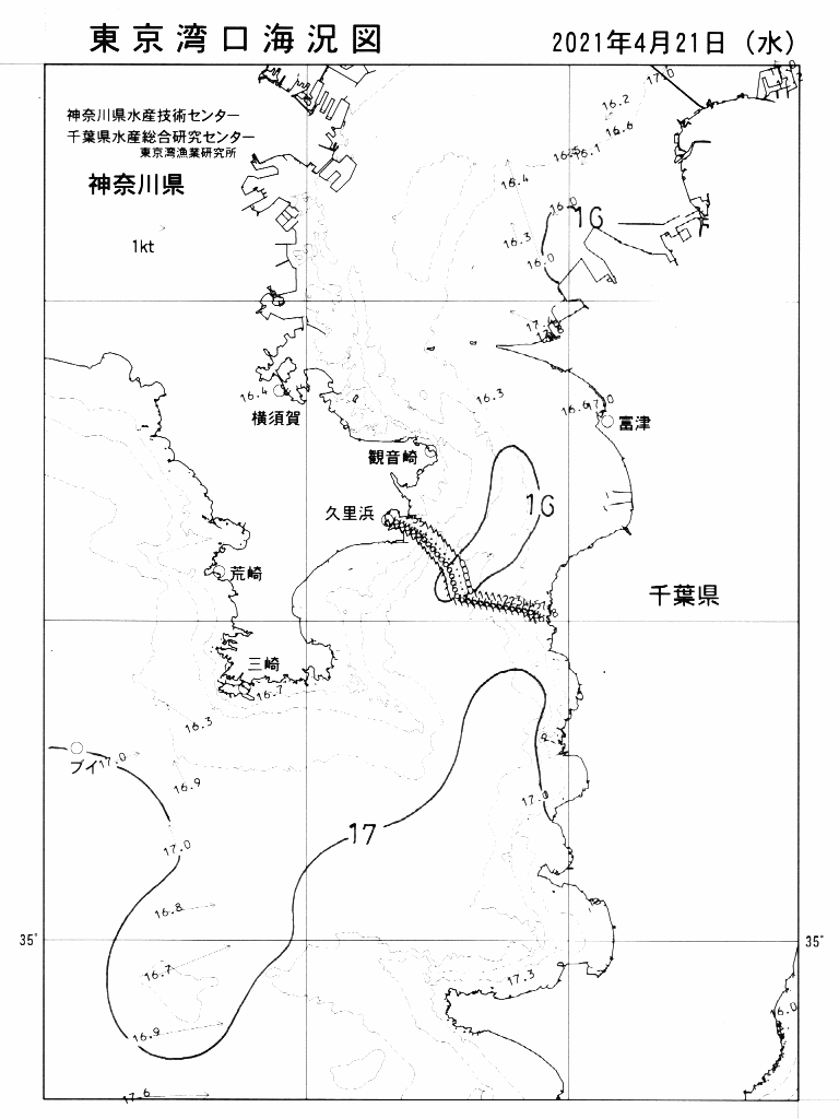 海況図, 東京湾口海況図 検索結果, (水温分布 等を図示)