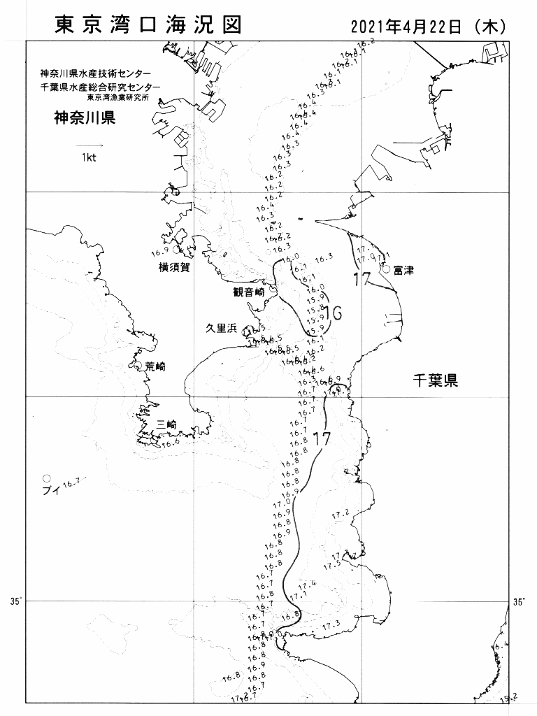 海況図, 東京湾口海況図 検索結果, (水温分布 等を図示)