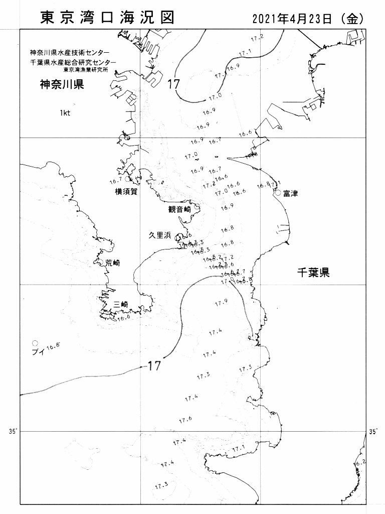海況図, 東京湾口海況図 検索結果, (水温分布 等を図示)