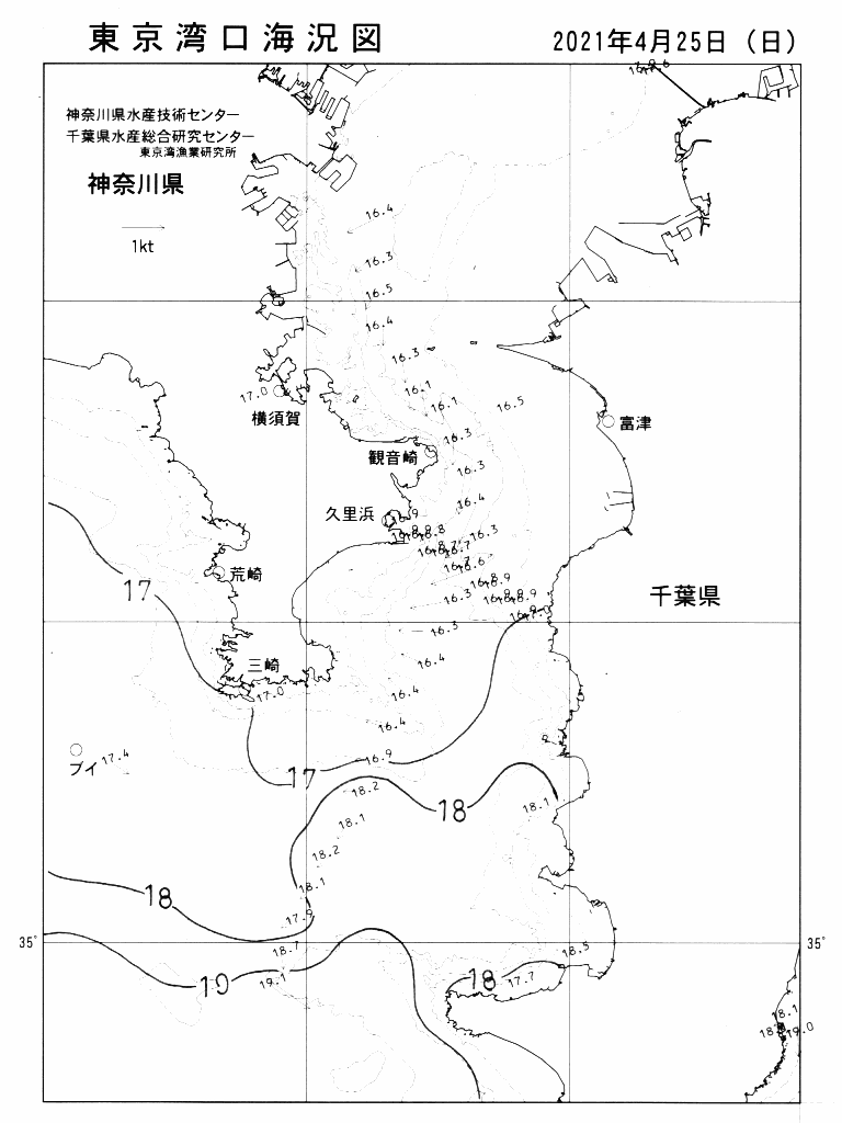 海況図, 東京湾口海況図 検索結果, (水温分布 等を図示)