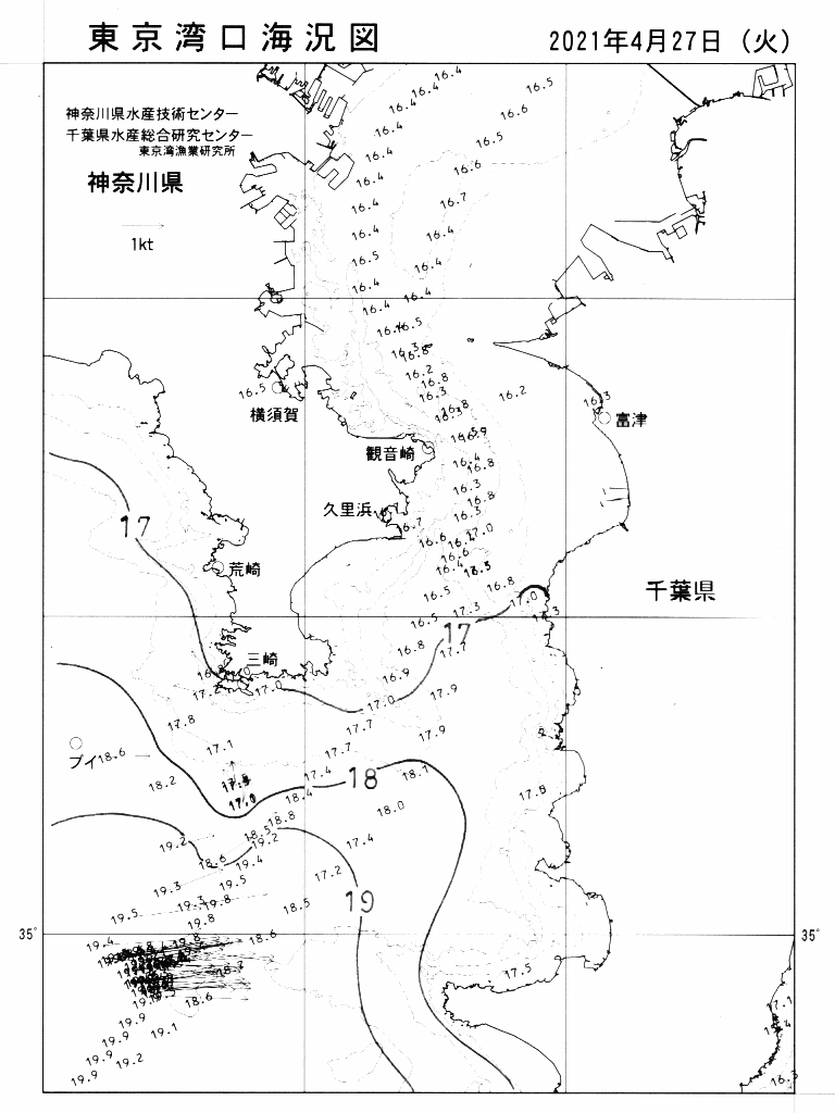 海況図, 東京湾口海況図 検索結果, (水温分布 等を図示)
