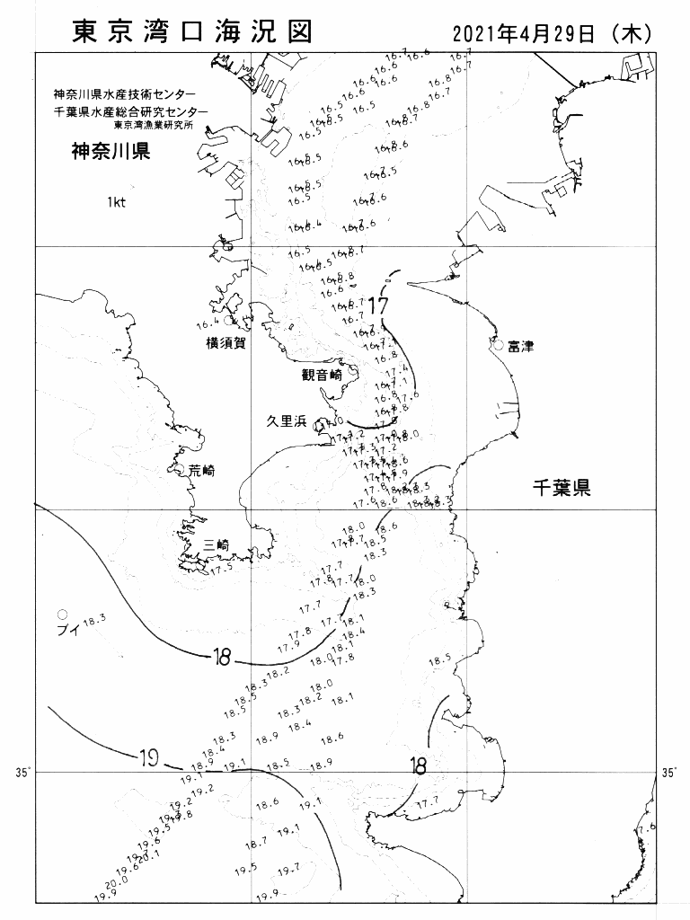 海況図, 東京湾口海況図 検索結果, (水温分布 等を図示)