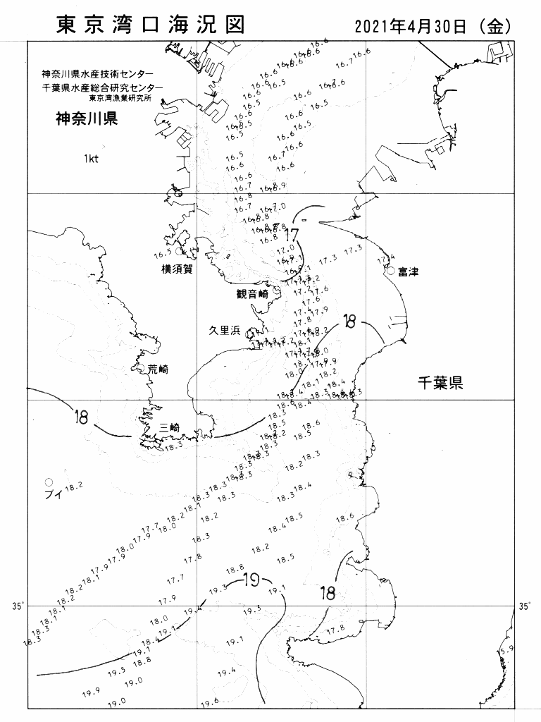 海況図, 東京湾口海況図 検索結果, (水温分布 等を図示)