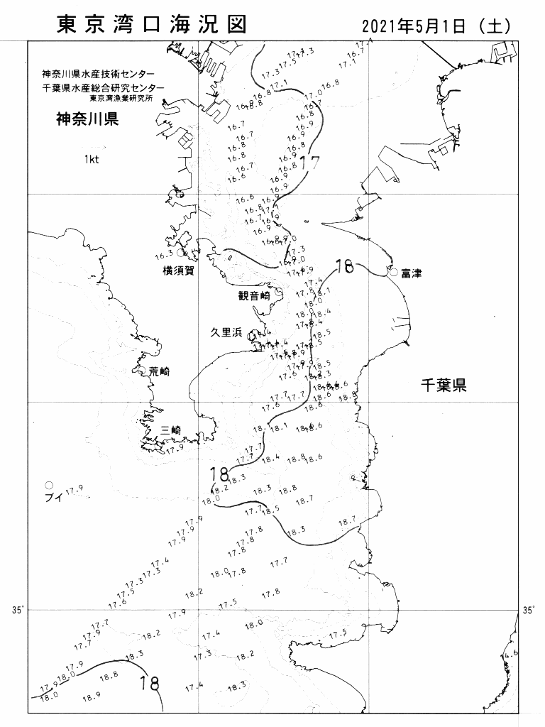 海況図, 東京湾口海況図 検索結果, (水温分布 等を図示)