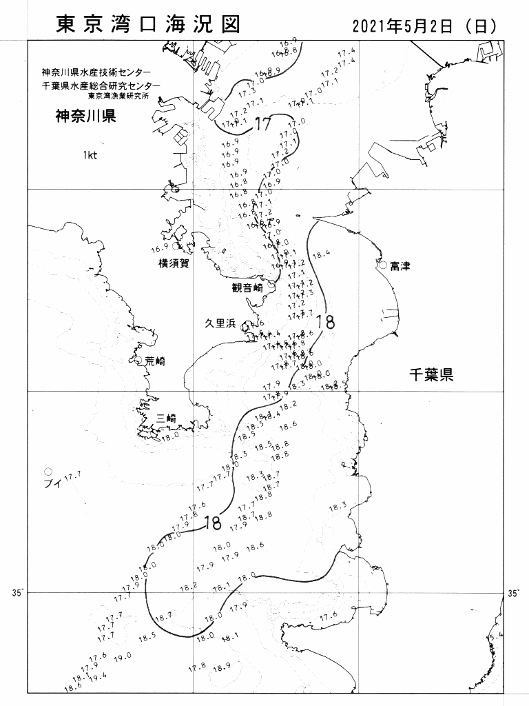 海況図, 東京湾口海況図 検索結果, (水温分布 等を図示)