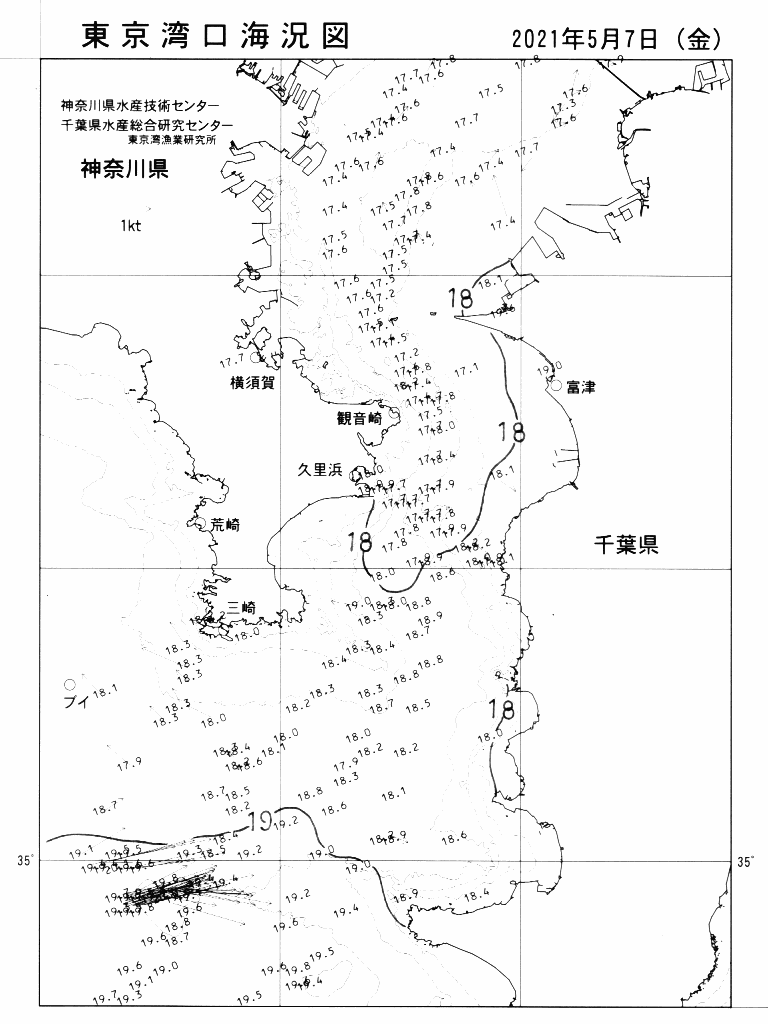 海況図, 東京湾口海況図 検索結果, (水温分布 等を図示)