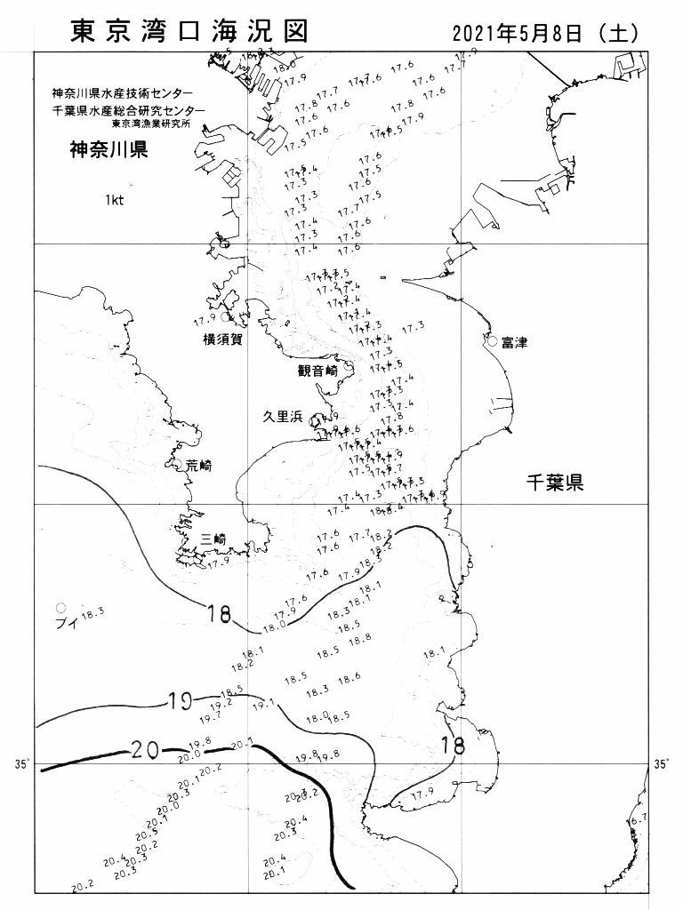 海況図, 東京湾口海況図 検索結果, (水温分布 等を図示)