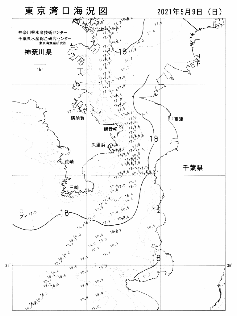 海況図, 東京湾口海況図 検索結果, (水温分布 等を図示)