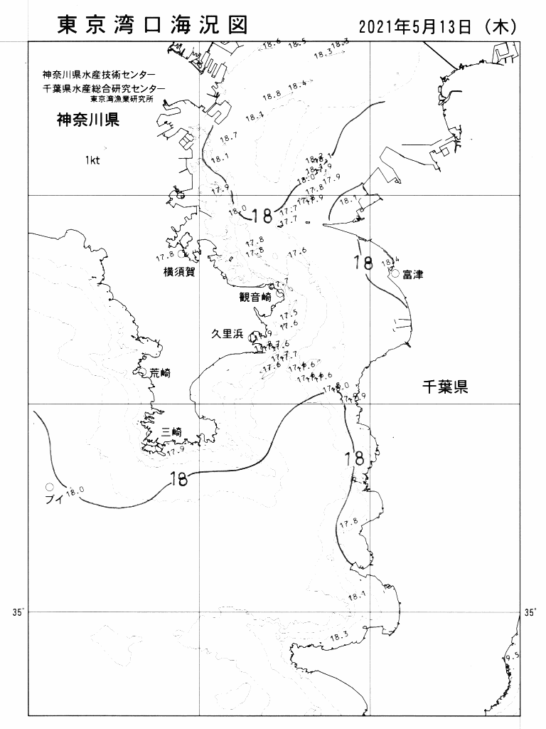 海況図, 東京湾口海況図 検索結果, (水温分布 等を図示)