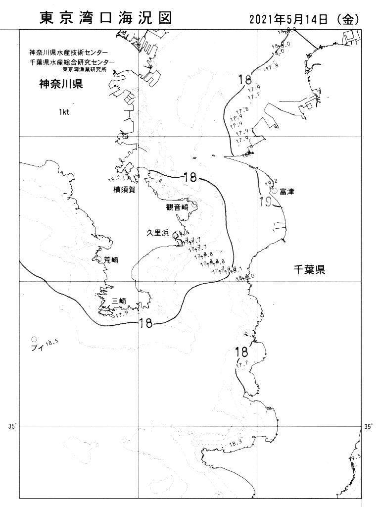 海況図, 東京湾口海況図 検索結果, (水温分布 等を図示)