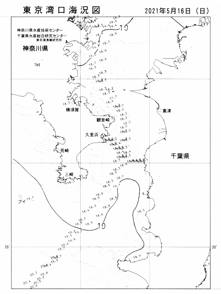 海況図, 東京湾口海況図 検索結果, (水温分布 等を図示)