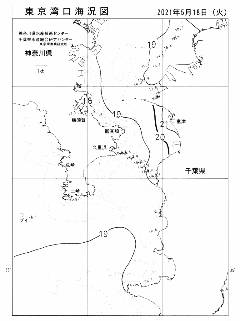 海況図, 東京湾口海況図 検索結果, (水温分布 等を図示)