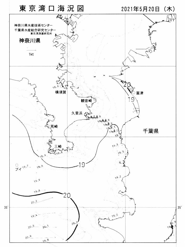 海況図, 東京湾口海況図 検索結果, (水温分布 等を図示)