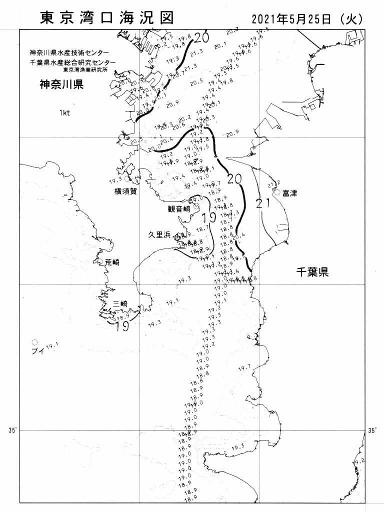海況図, 東京湾口海況図 検索結果, (水温分布 等を図示)