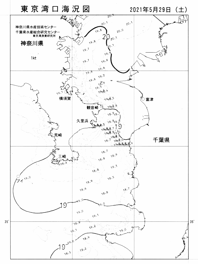 海況図, 東京湾口海況図 検索結果, (水温分布 等を図示)