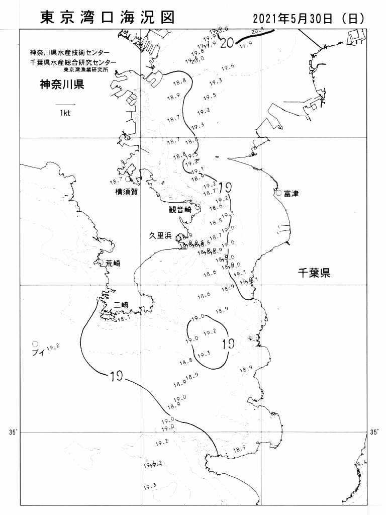 海況図, 東京湾口海況図 検索結果, (水温分布 等を図示)