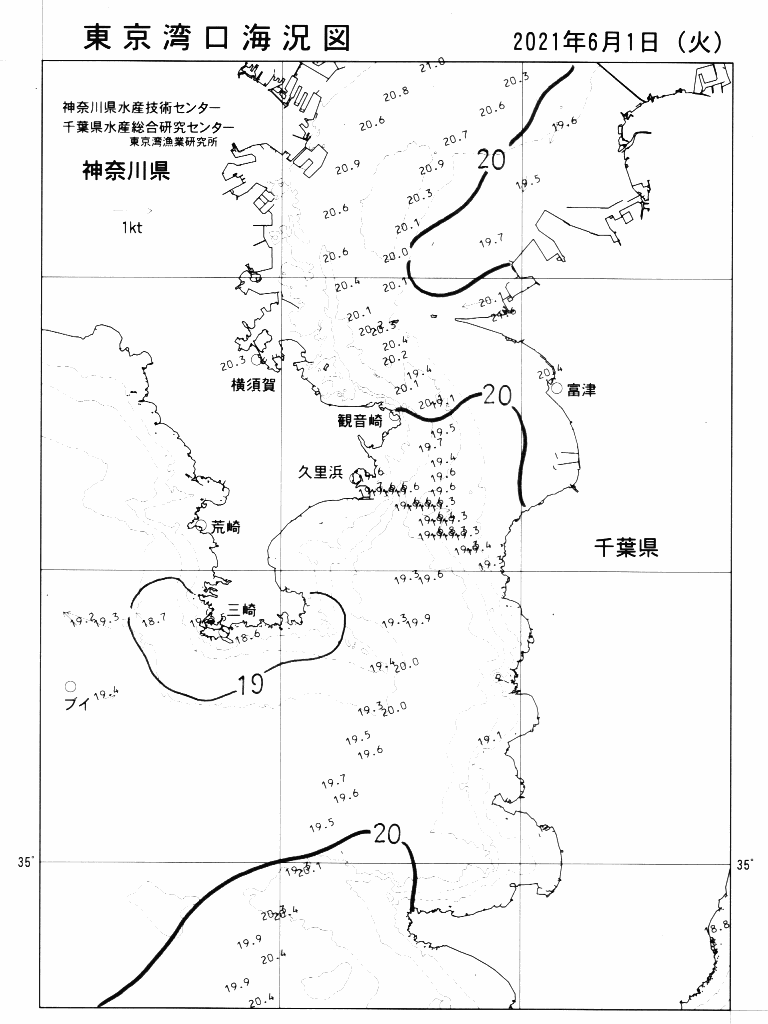 海況図, 東京湾口海況図 検索結果, (水温分布 等を図示)