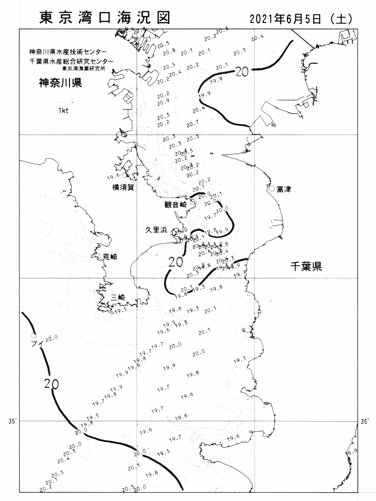 海況図, 東京湾口海況図 検索結果, (水温分布 等を図示)