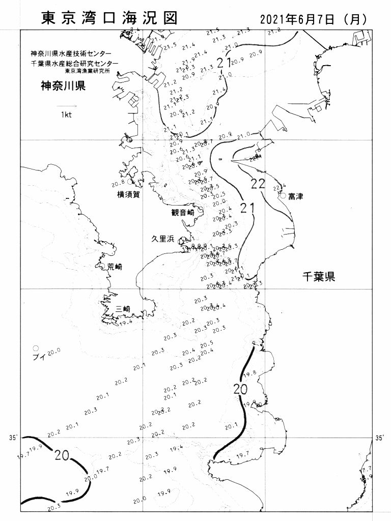 海況図, 東京湾口海況図 検索結果, (水温分布 等を図示)