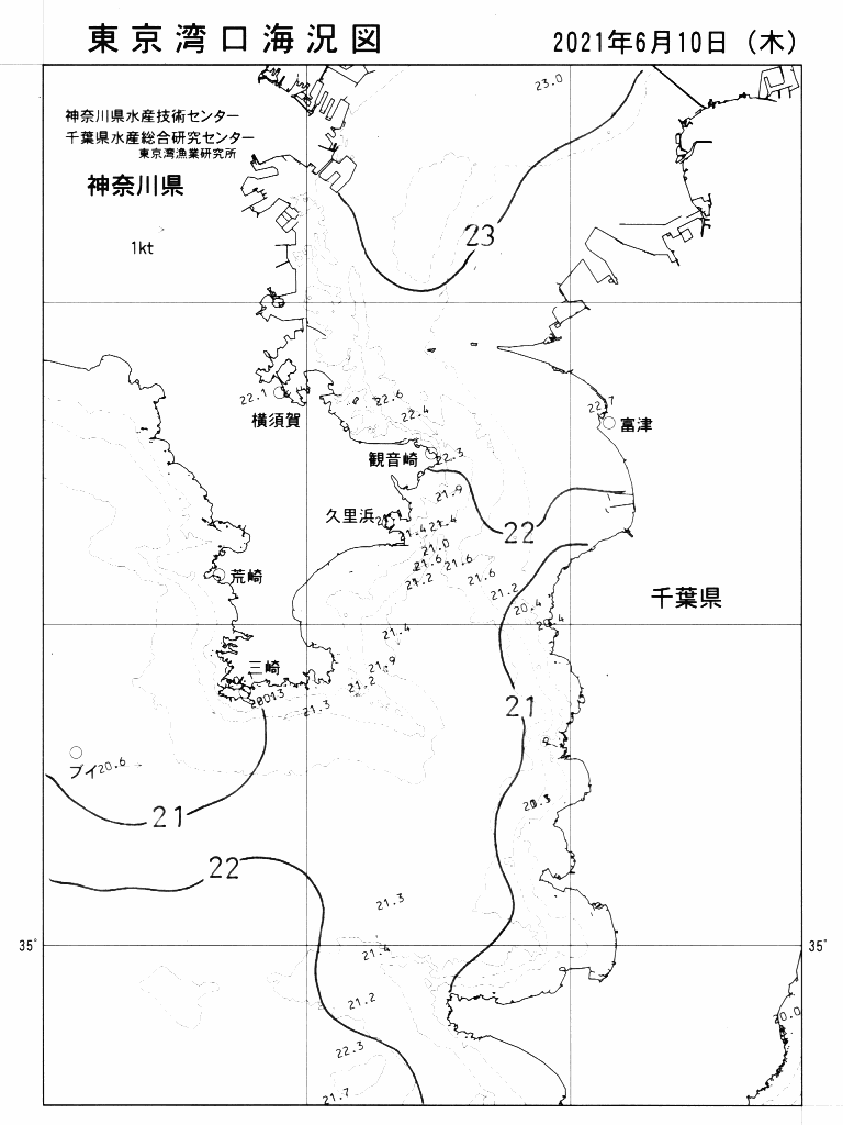 海況図, 東京湾口海況図 検索結果, (水温分布 等を図示)