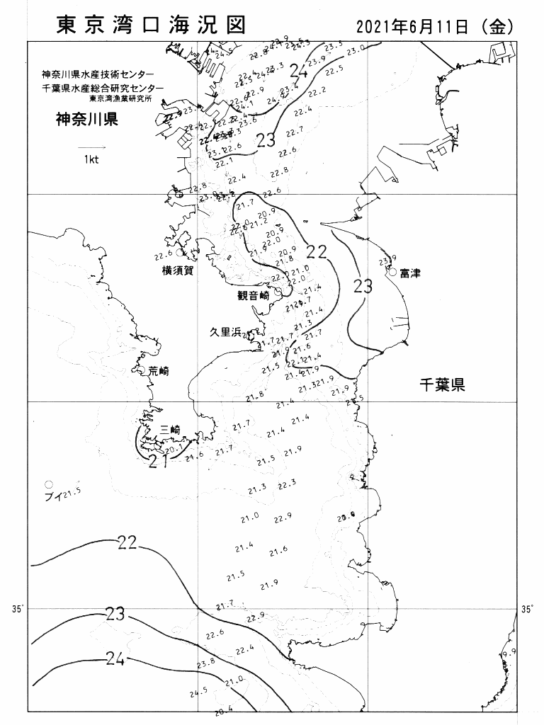 海況図, 東京湾口海況図 検索結果, (水温分布 等を図示)