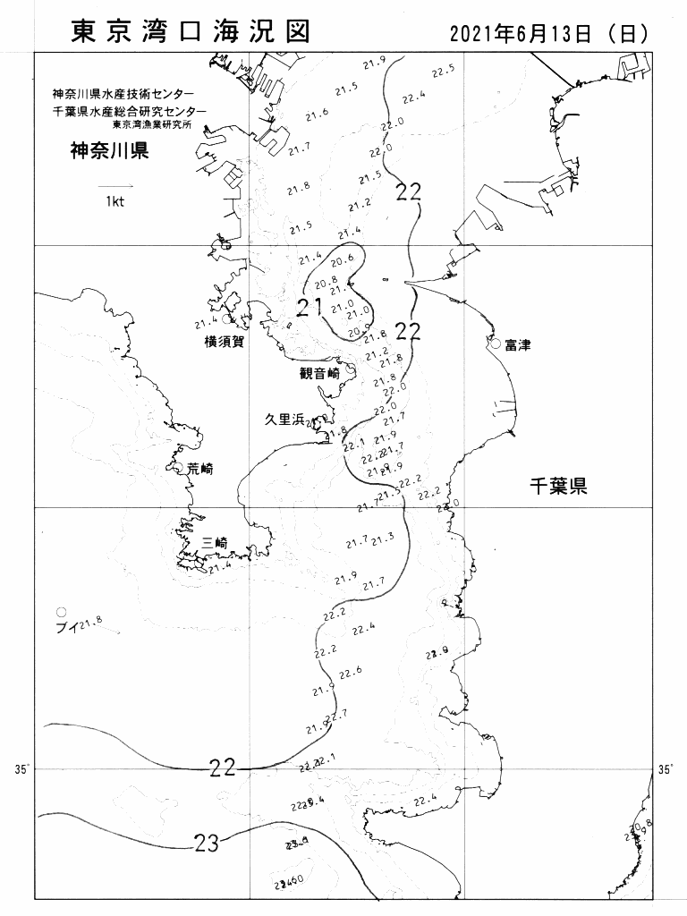 海況図, 東京湾口海況図 検索結果, (水温分布 等を図示)