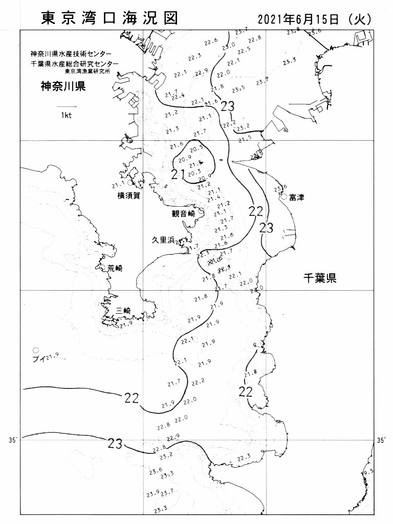 海況図, 東京湾口海況図 検索結果, (水温分布 等を図示)
