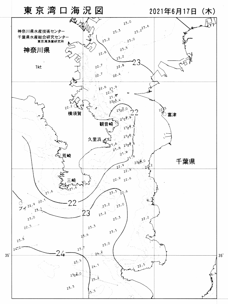海況図, 東京湾口海況図 検索結果, (水温分布 等を図示)