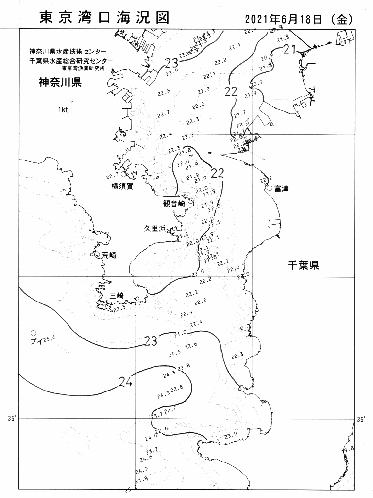 海況図, 東京湾口海況図 検索結果, (水温分布 等を図示)