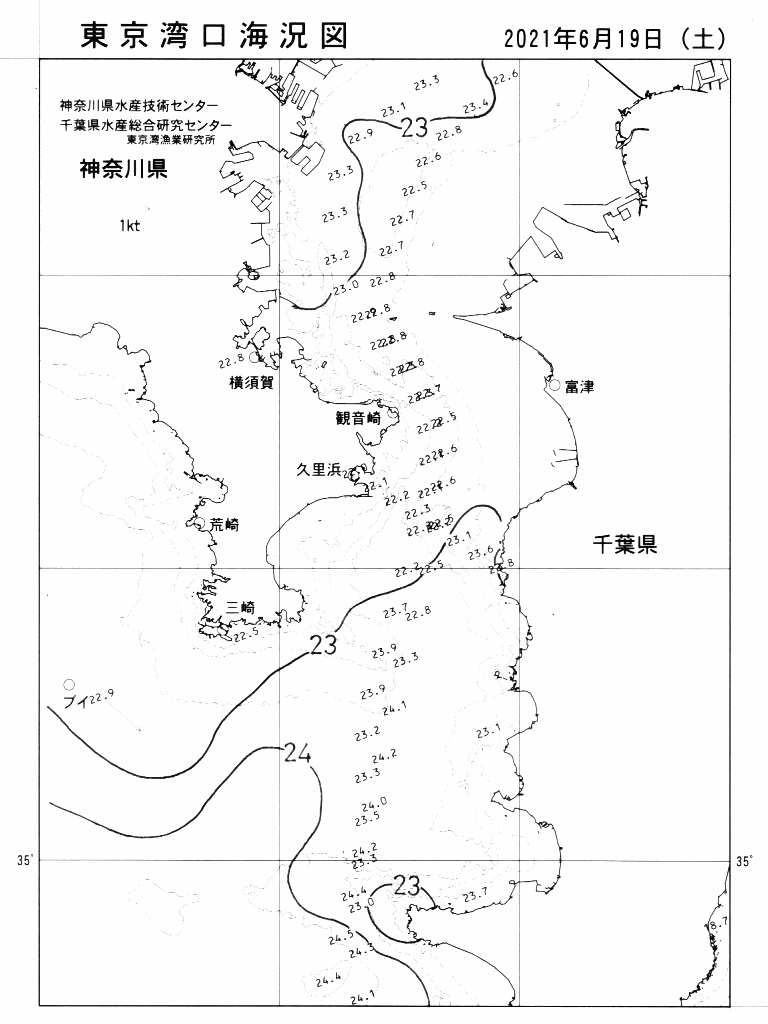 海況図, 東京湾口海況図 検索結果, (水温分布 等を図示)