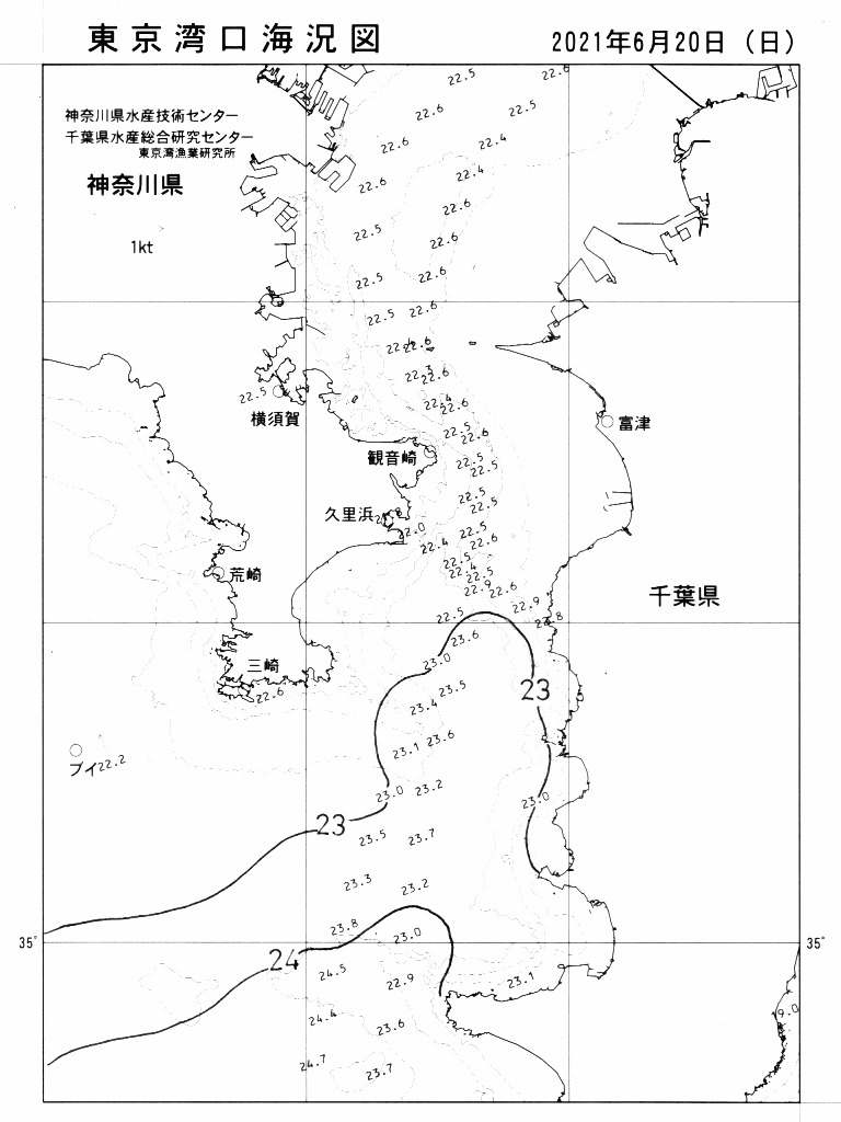 海況図, 東京湾口海況図 検索結果, (水温分布 等を図示)